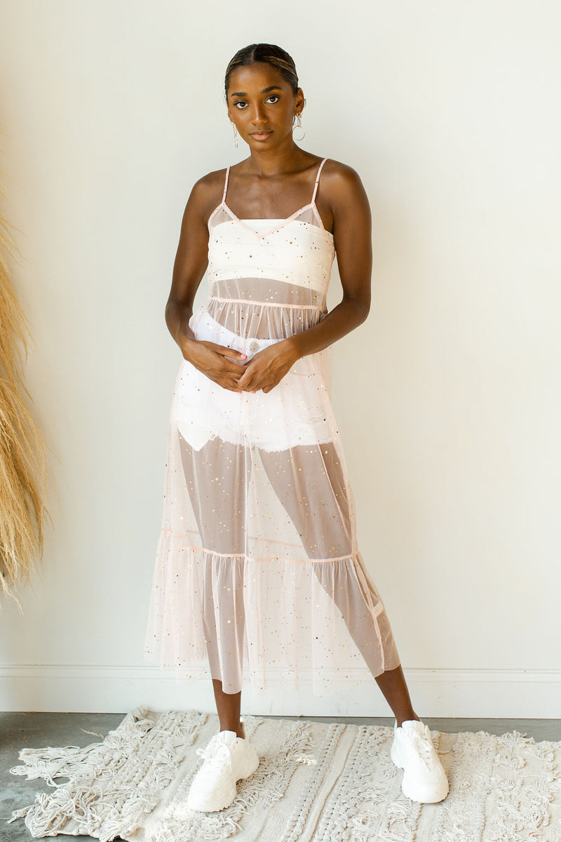 mode, star girl mesh overlay dress