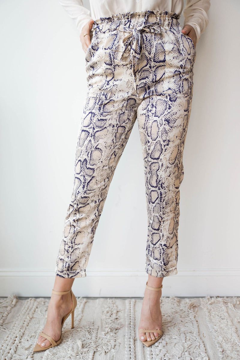 mode, snakeskin high waist trousers