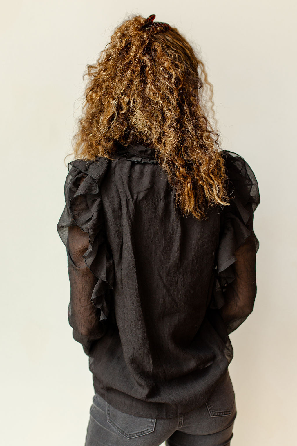 mode, ruffle + pleats detail sheer blouse