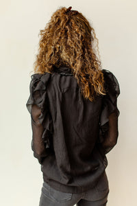 mode, ruffle + pleats detail sheer blouse