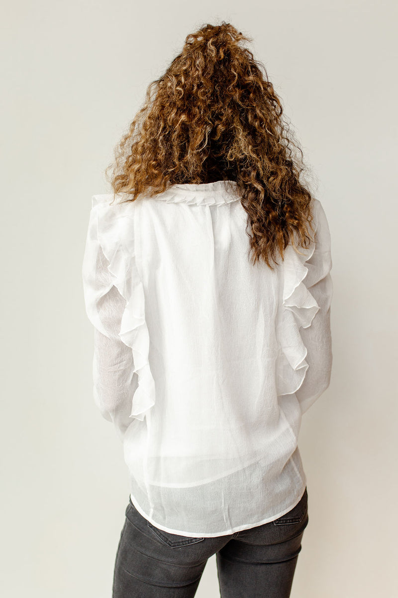 mode, ruffle + pleats detail sheer blouse