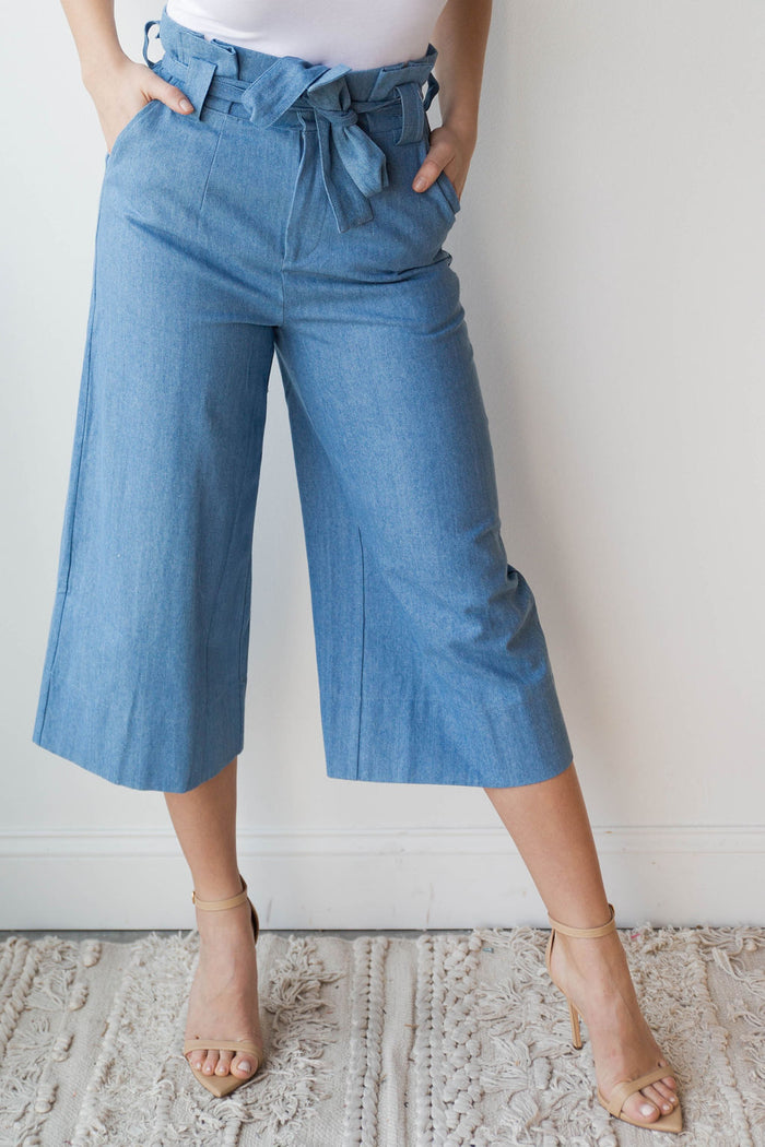 mode, denim paper bag pants