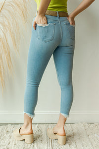 mode, high rise raw hem crop skinny