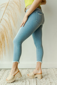 mode, high rise raw hem crop skinny