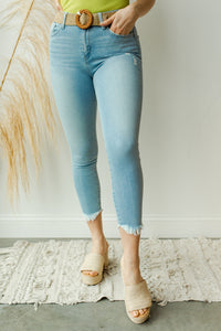 mode, high rise raw hem crop skinny
