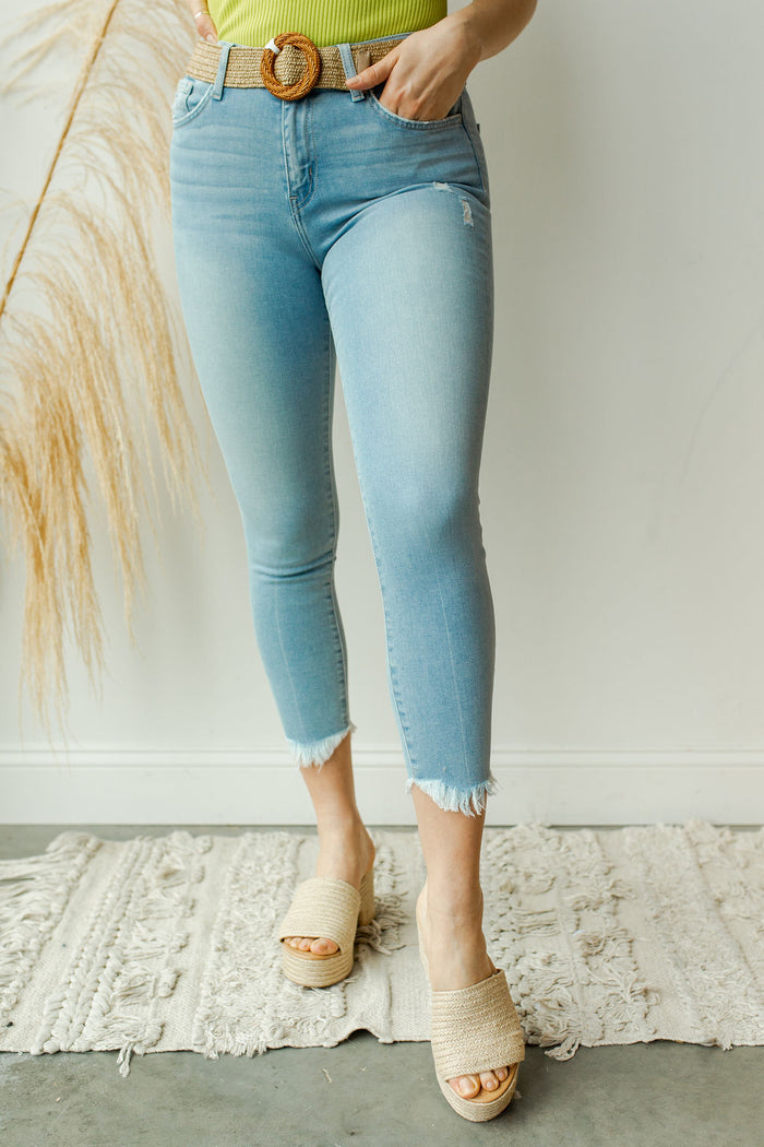 mode, high rise raw hem crop skinny