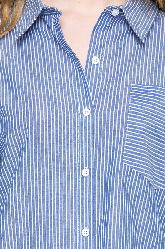 mode, mid stripe tie sleeve blouse