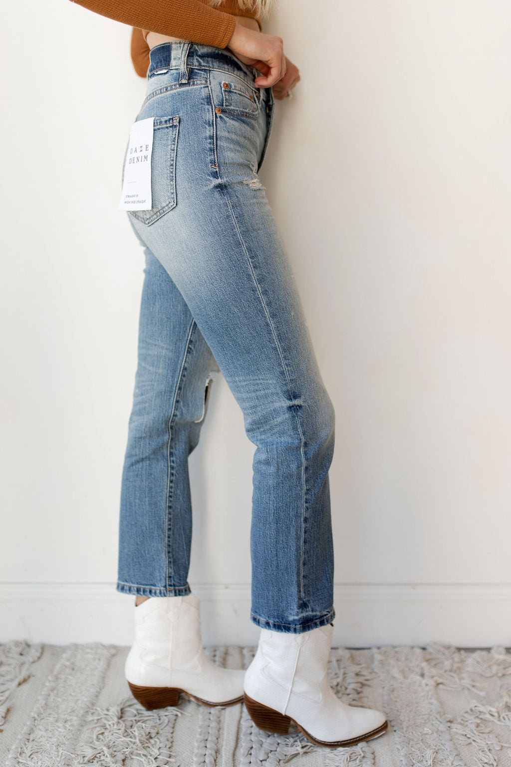 mode, straight up high rise denim