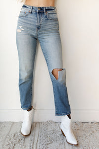 mode, straight up high rise denim