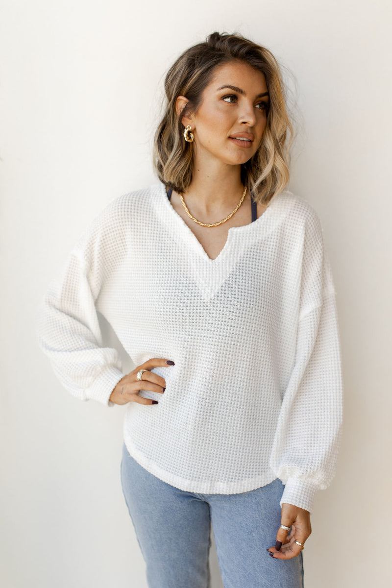 mode, fresh waffle raw hem top