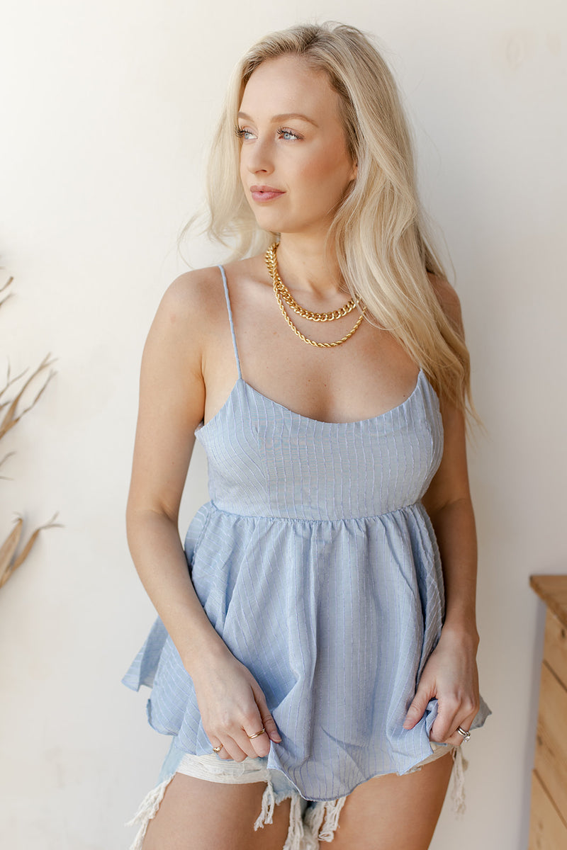 mode, peplum cami tieback top