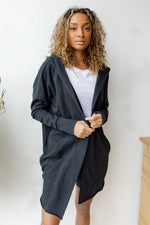 mode, longline hoodie cardigan