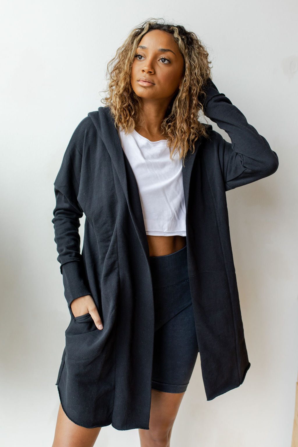 mode, longline hoodie cardigan