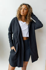 mode, longline hoodie cardigan