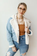 mode, perry hooded denim jacket