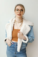 mode, perry hooded denim jacket