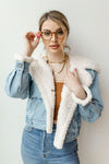 mode, perry hooded denim jacket