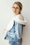 mode, perry hooded denim jacket