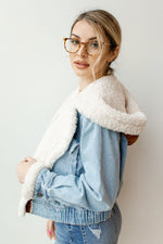 mode, perry hooded denim jacket