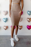 mode, manhattan solid rib midi skirt