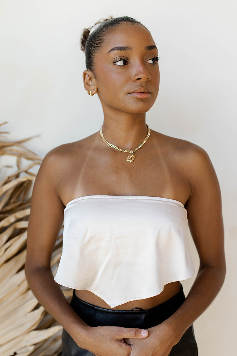 mode, satin tube scarf top