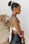 mode, satin tube scarf top