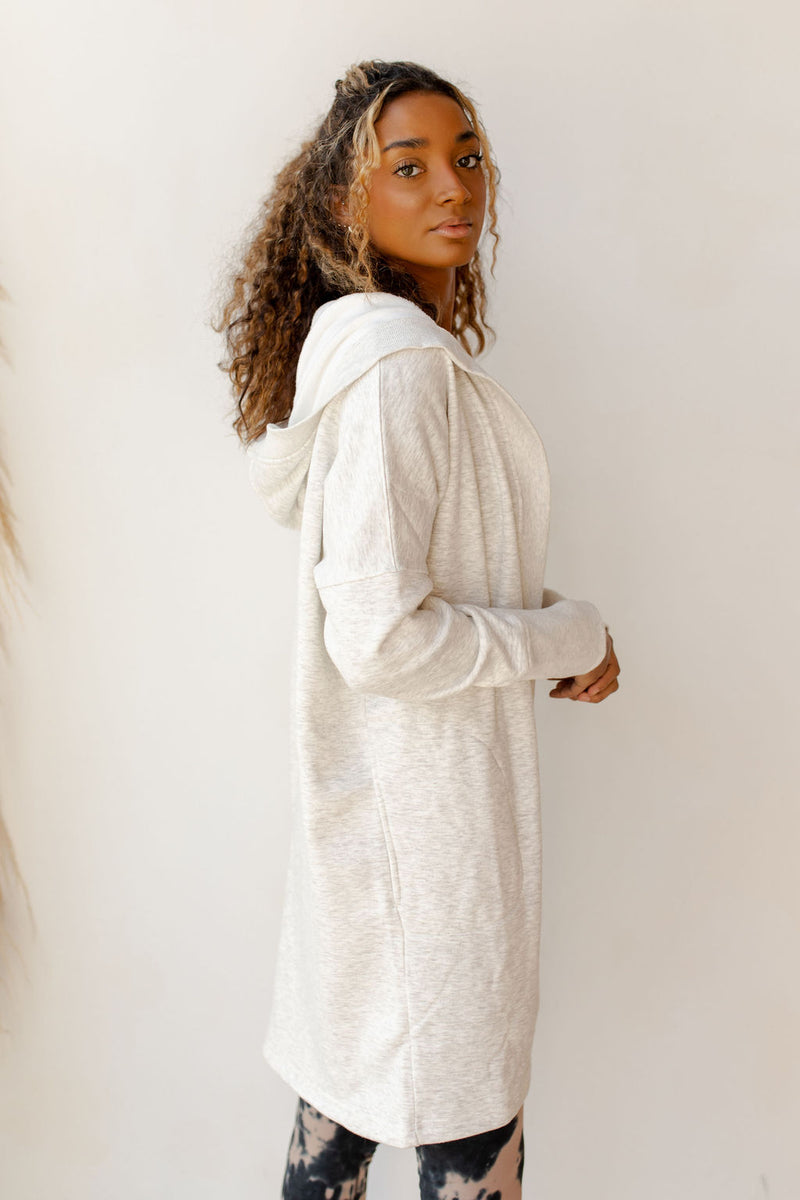 mode, fleece lined longline hoodie cardi