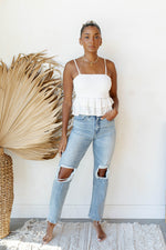 mode, sleeveless smocked top