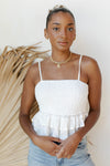 mode, sleeveless smocked top