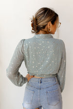 mode, friday night wrap blouse