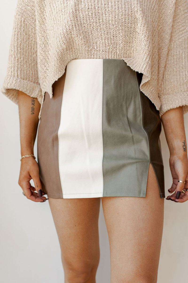 mode, fresh cut color block skirt
