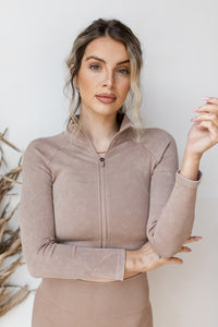 mode, cropped + ribbed zip up