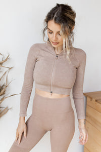 mode, cropped + ribbed zip up