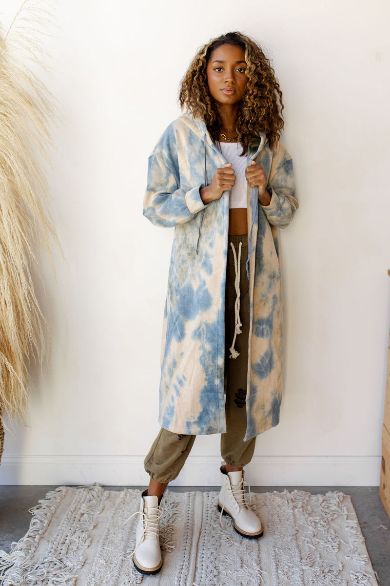 mode, earth + sky long hoodie jacket