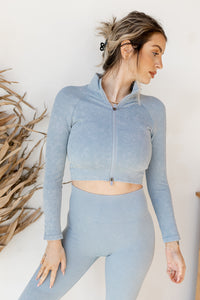mode, cropped + ribbed zip up