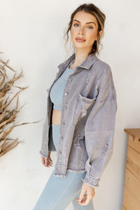 mode, delighted distressed shacket