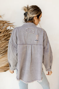 mode, delighted distressed shacket