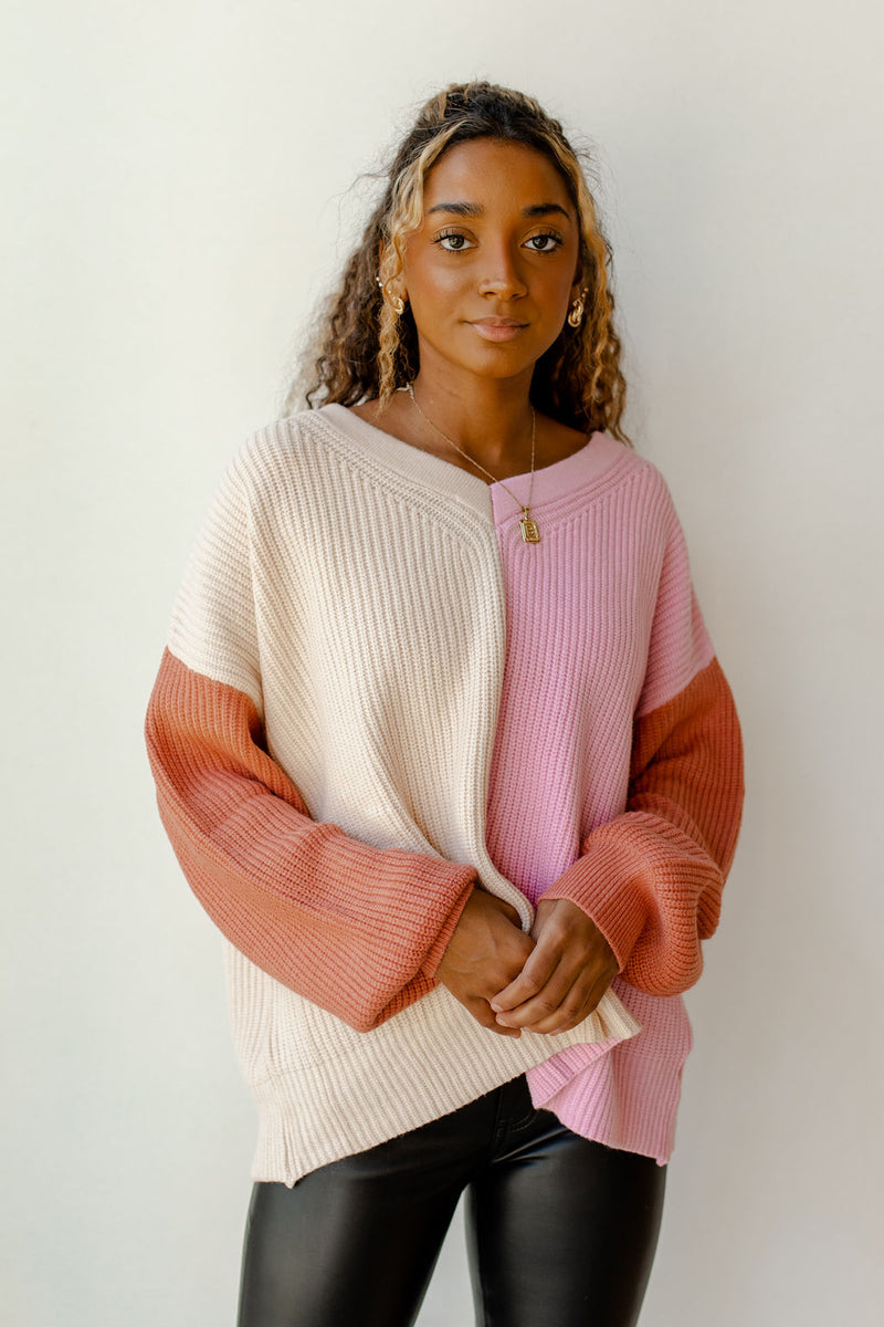 mode, pretty pinks colorblock sweater