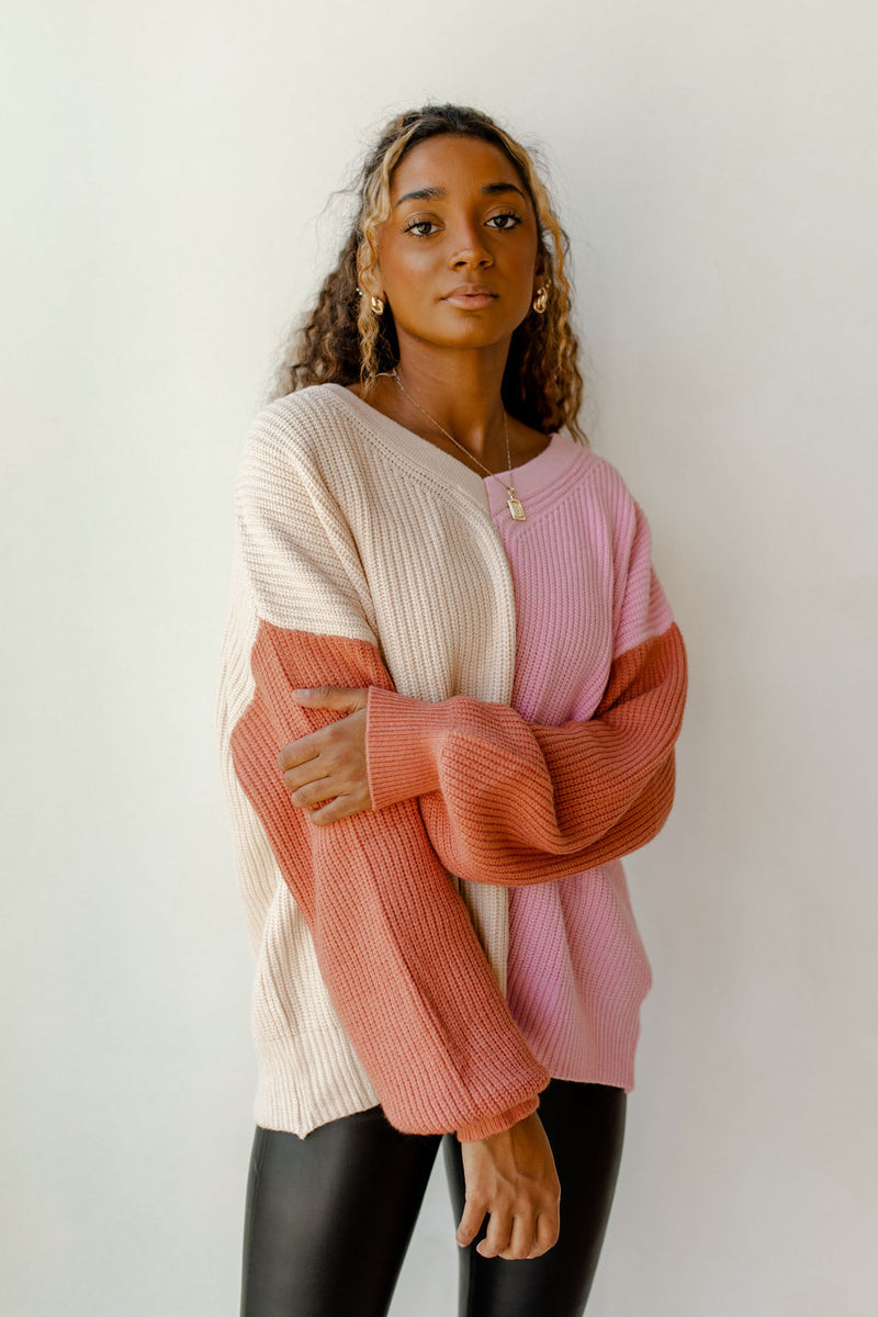 mode, pretty pinks colorblock sweater