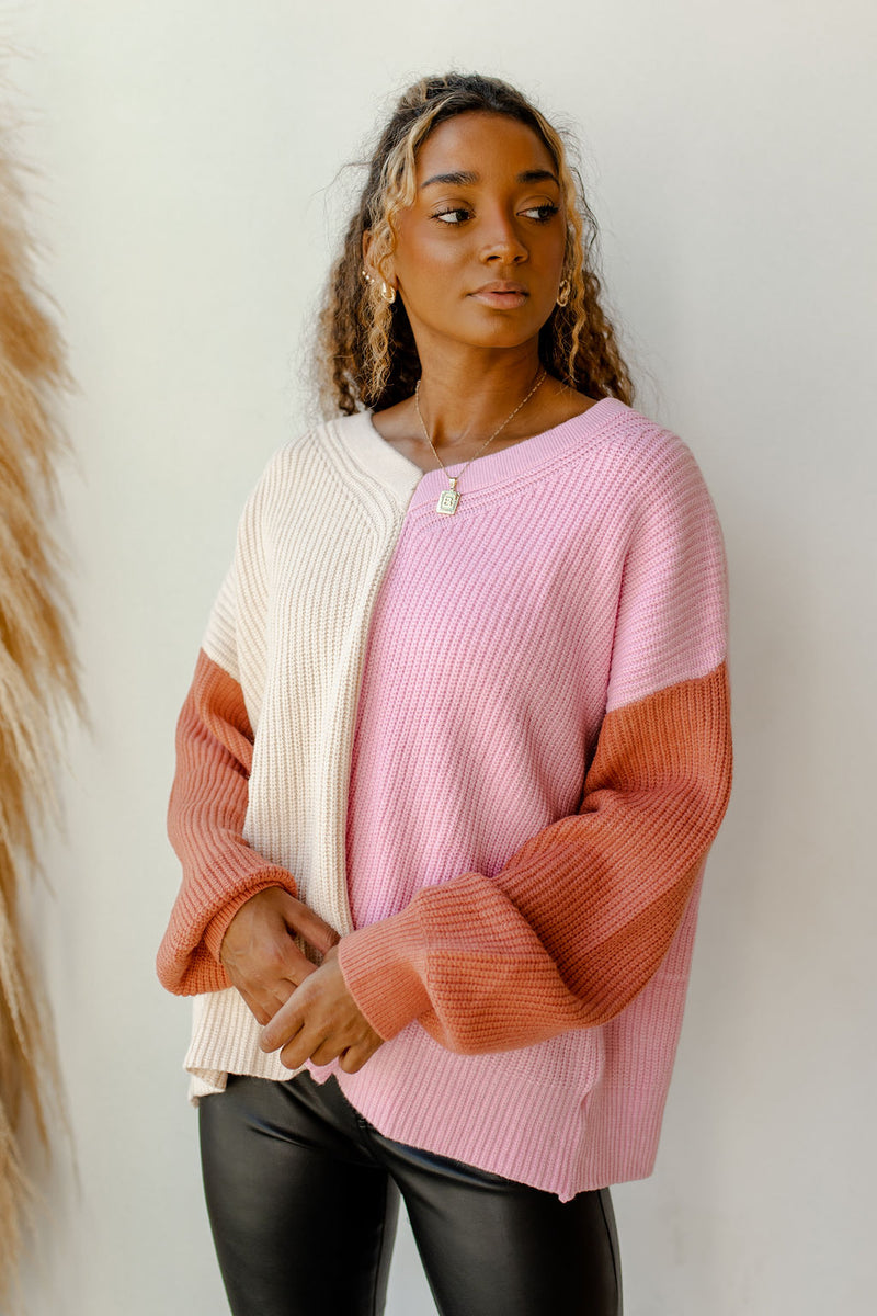 mode, pretty pinks colorblock sweater