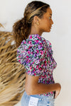 mode, floral haze one shoulder top
