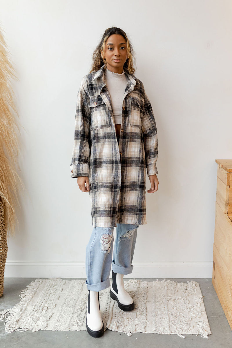 mode, plaid lovin long jacket