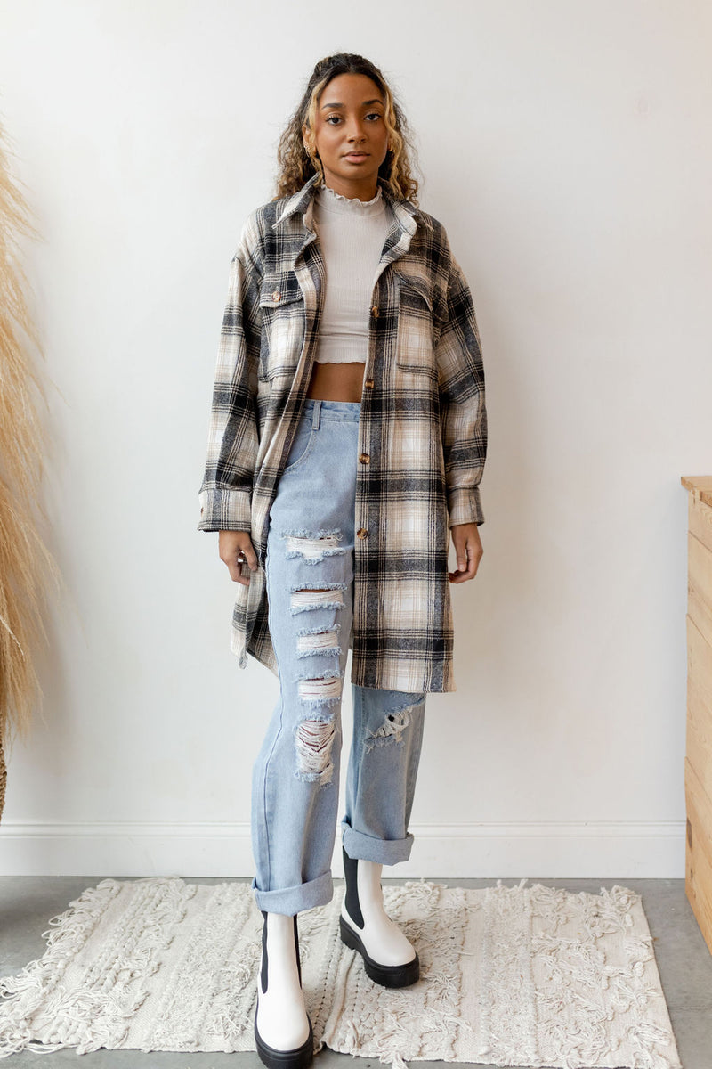 mode, plaid lovin long jacket