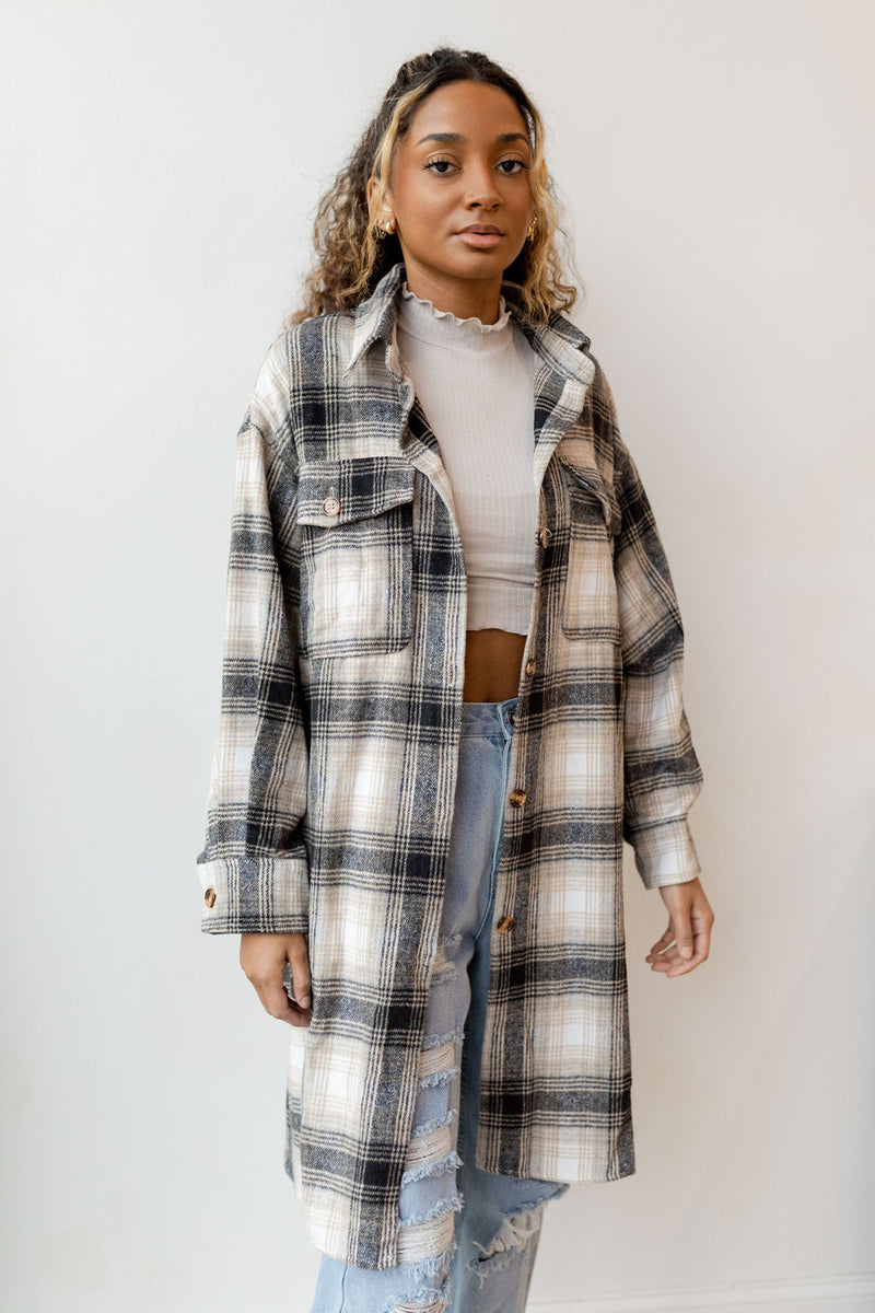mode, plaid lovin long jacket