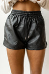 mode, drawstring leather shorts
