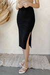mode, rib knit side slit midi skirt