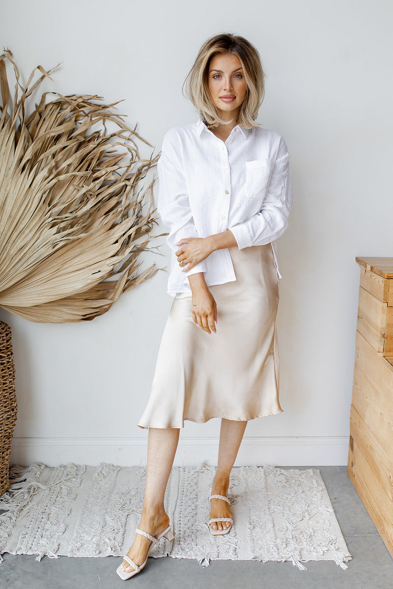 mode, gold rush midi skirt