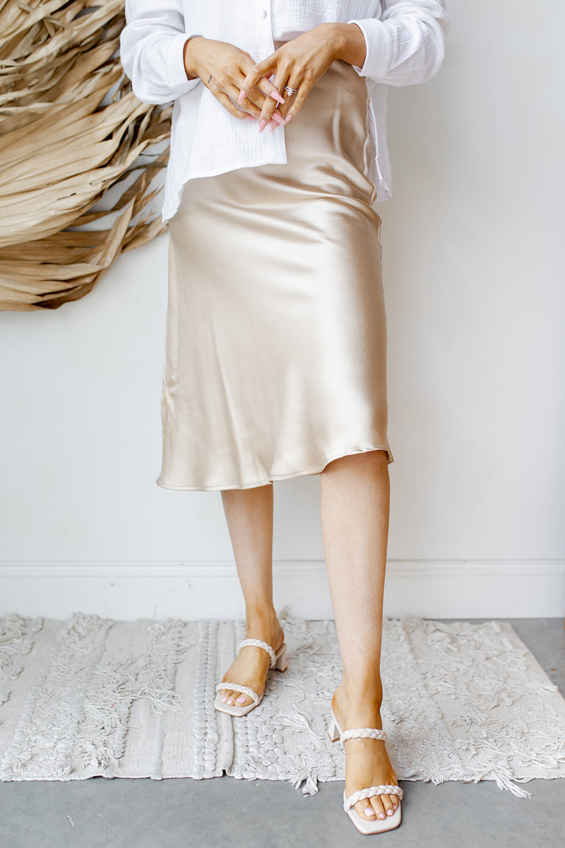 mode, gold rush midi skirt