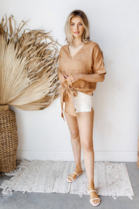 mode, tie front linen top
