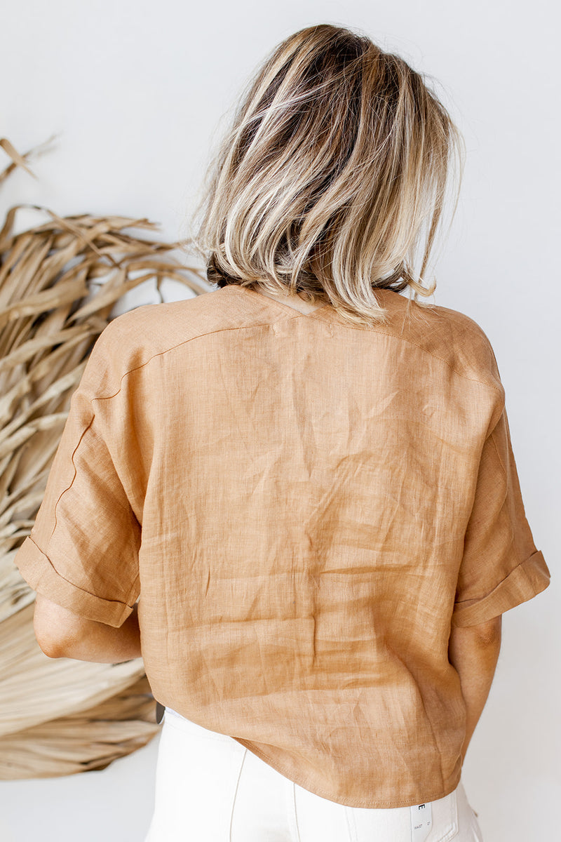 mode, tie front linen top
